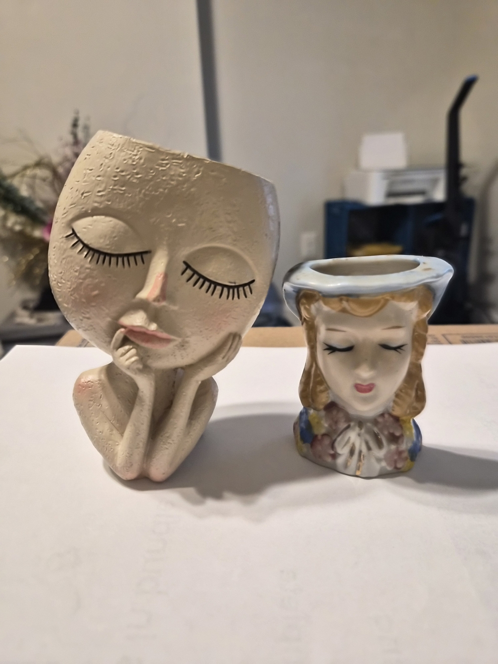 Grace & Face Whimsical Face Vase & Wall Pocket Duo – Vintage Japan & Modern Chic